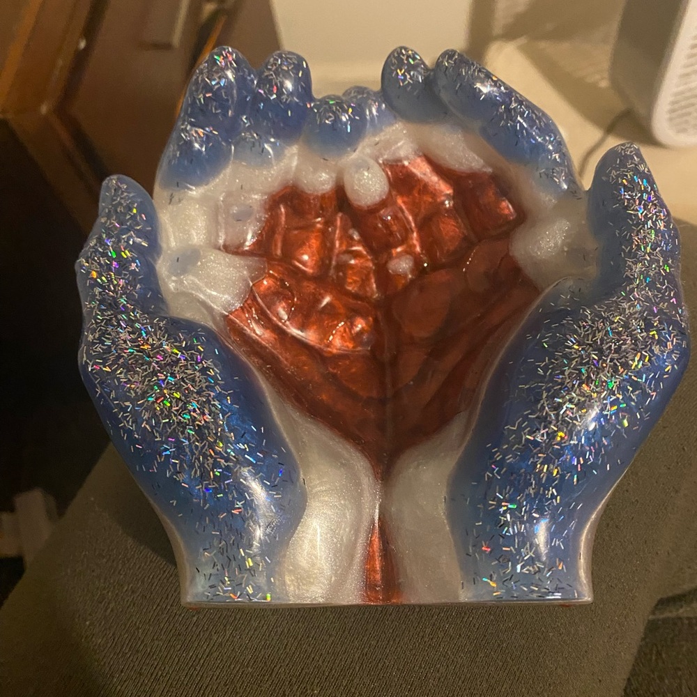 Glittering Blue and Red Handcrafted Sculpture